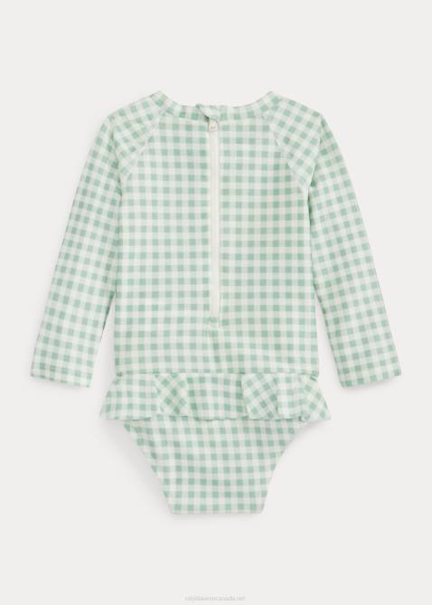 Baby Ralph Lauren Gingham Ruffled One-Piece Rash Guard 4DJ27948 Faded Mint