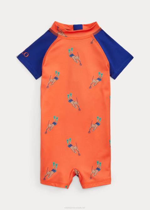Baby Ralph Lauren Polo Bear Rash Guard Shortall 4DJ27954 Bright Signal Orange