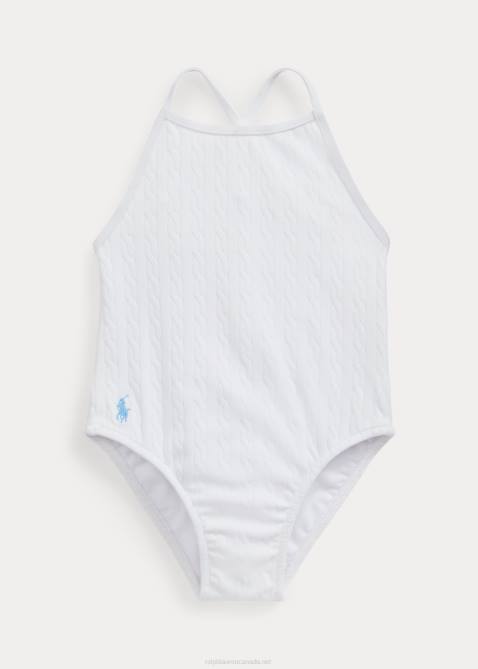 Baby Ralph Lauren Stretch Jacquard One-Piece Swimsuit 4DJ27940 White