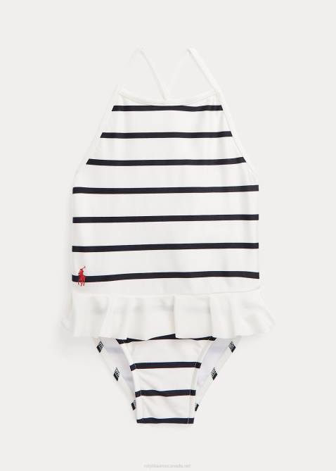 Baby Ralph Lauren Striped Ruffled One-Piece Swimsuit 4DJ27937 Deckwash White/Navy