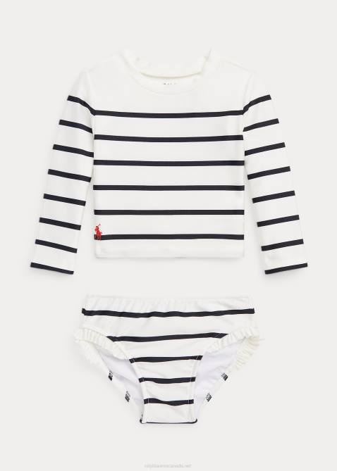 Baby Ralph Lauren Striped Stretch Two-Piece Swimsuit 4DJ27946 Deckwash White/Navy