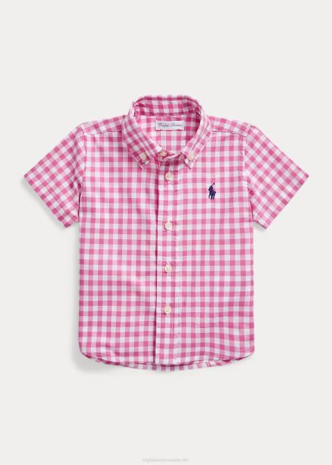 Baby Ralph Lauren Gingham Cotton Short-Sleeve Shirt 4DJ27887 Resort Rose/White
