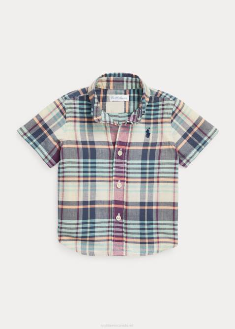 Baby Ralph Lauren Indigo Cotton Madras Short-Sleeve Shirt 4DJ27888 Cream/Navy Multi