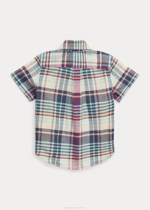 Baby Ralph Lauren Indigo Cotton Madras Short-Sleeve Shirt 4DJ27888 Cream/Navy Multi