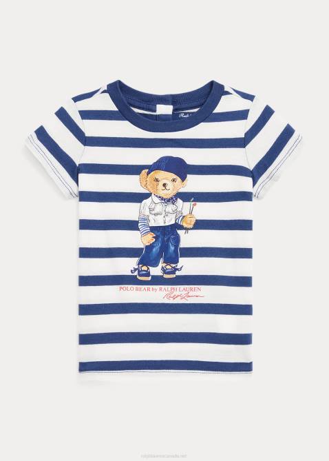 Baby Ralph Lauren Polo Bear Striped Cotton Tee 4DJ28251 Deckwash White/Night Navy