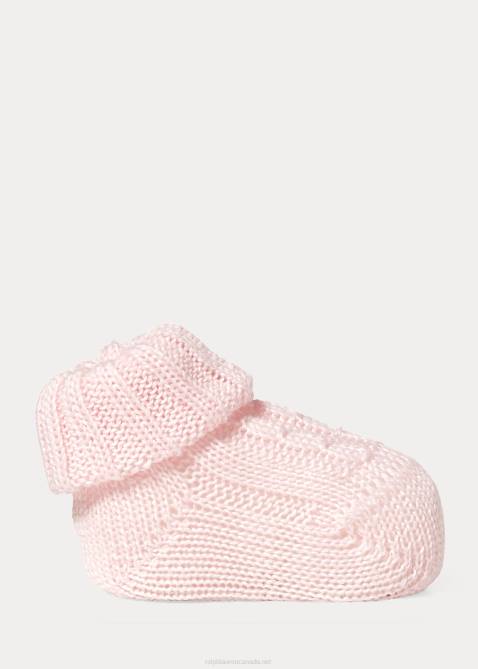 Baby Ralph Lauren Cable-Knit Cotton-Blend Bootie 4DJ28045 Pink