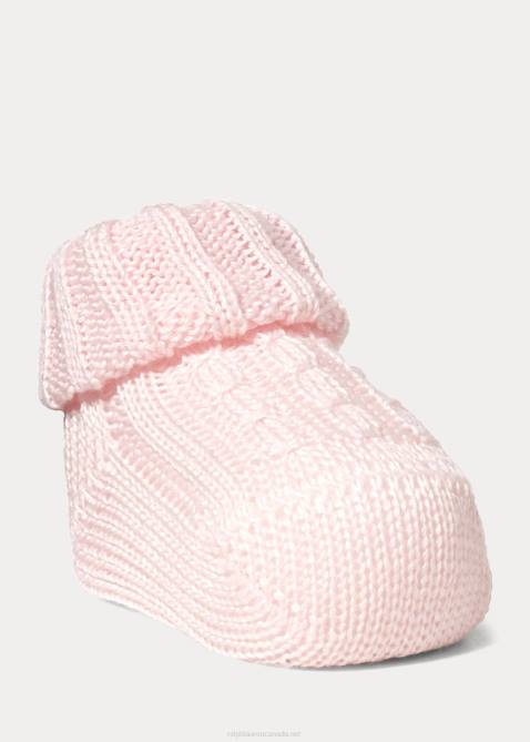 Baby Ralph Lauren Cable-Knit Cotton-Blend Bootie 4DJ28045 Pink