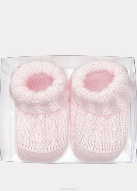 Baby Ralph Lauren Cable-Knit Cotton-Blend Bootie 4DJ28045 Pink