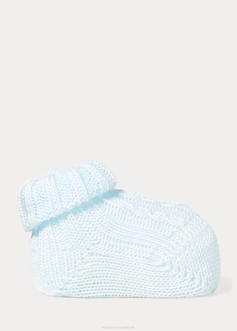 Baby Ralph Lauren Cable-Knit Cotton Booties 4DJ28043 Blue