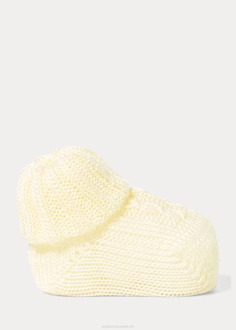 Baby Ralph Lauren Cable-Knit Cotton Booties 4DJ28044 Soft Yellow