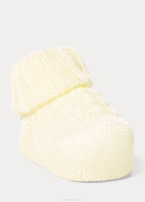 Baby Ralph Lauren Cable-Knit Cotton Booties 4DJ28044 Soft Yellow