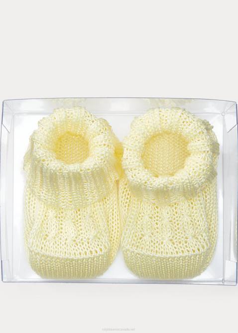 Baby Ralph Lauren Cable-Knit Cotton Booties 4DJ28044 Soft Yellow
