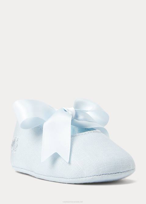 Baby Ralph Lauren Briley Cotton Mary Jane Slipper 4DJ28131 Blue Linen