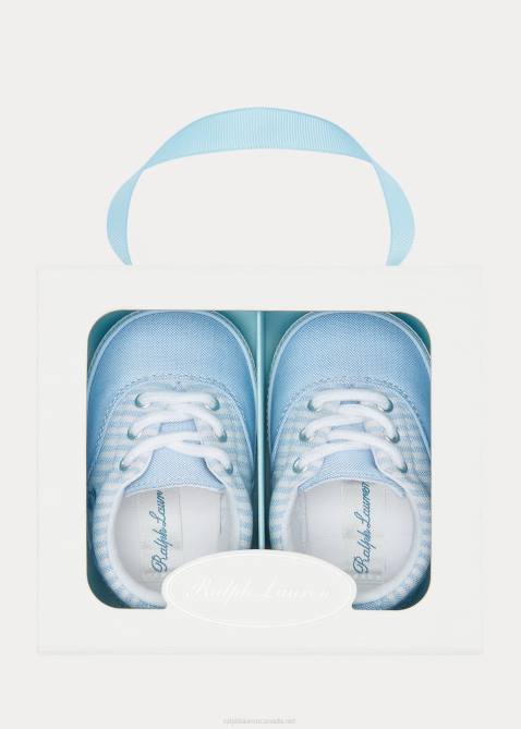 Baby Ralph Lauren Keaton Striped Canvas Sneaker 4DJ28120 Light Blue