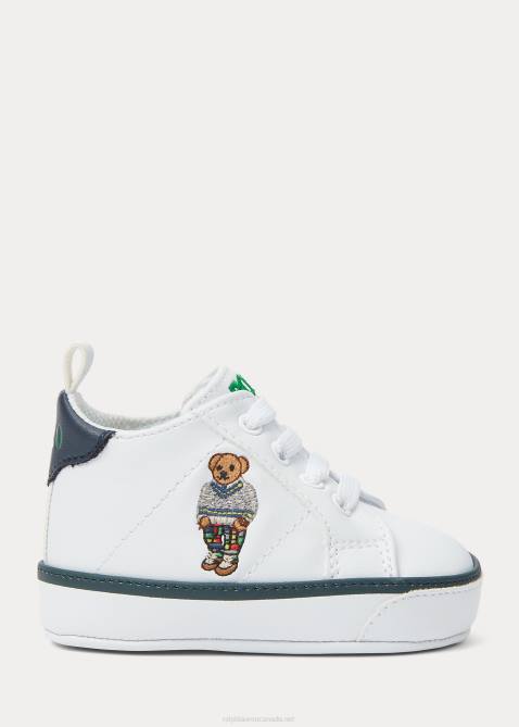 Baby Ralph Lauren Quilton Polo Bear Faux-Leather Sneaker 4DJ28119 White/Navy/Green