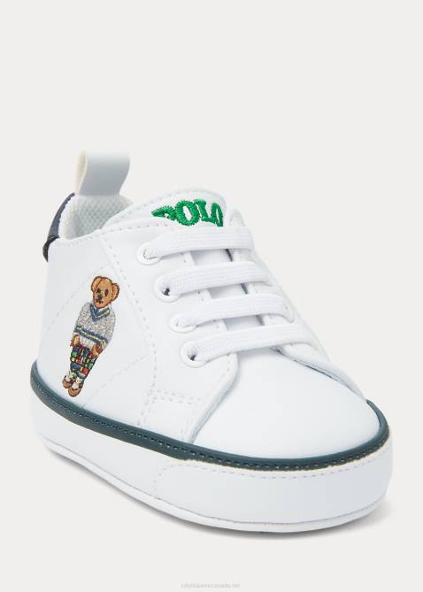 Baby Ralph Lauren Quilton Polo Bear Faux-Leather Sneaker 4DJ28119 White/Navy/Green