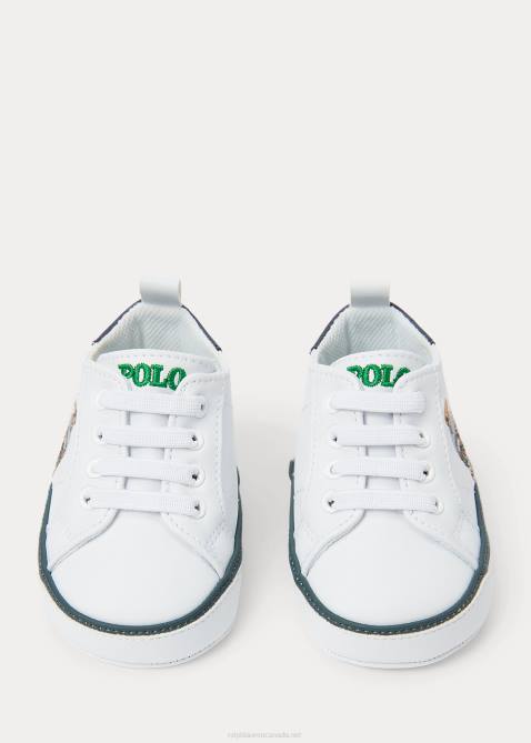 Baby Ralph Lauren Quilton Polo Bear Faux-Leather Sneaker 4DJ28119 White/Navy/Green