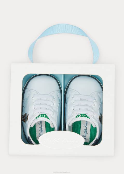 Baby Ralph Lauren Quilton Polo Bear Faux-Leather Sneaker 4DJ28119 White/Navy/Green