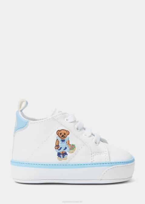 Baby Ralph Lauren Quilton Polo Bear Faux-Leather Sneaker 4DJ28122 White W/Strawberry Bear