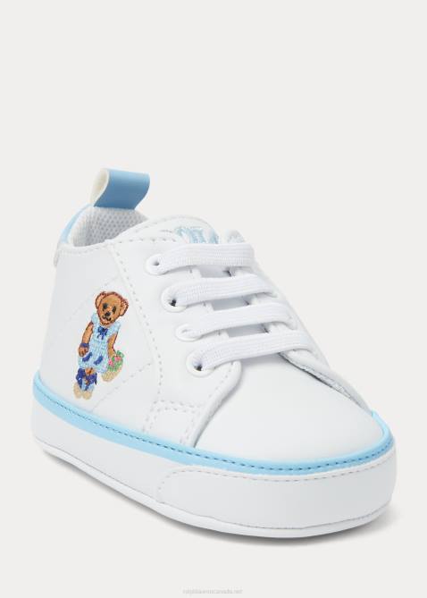 Baby Ralph Lauren Quilton Polo Bear Faux-Leather Sneaker 4DJ28122 White W/Strawberry Bear