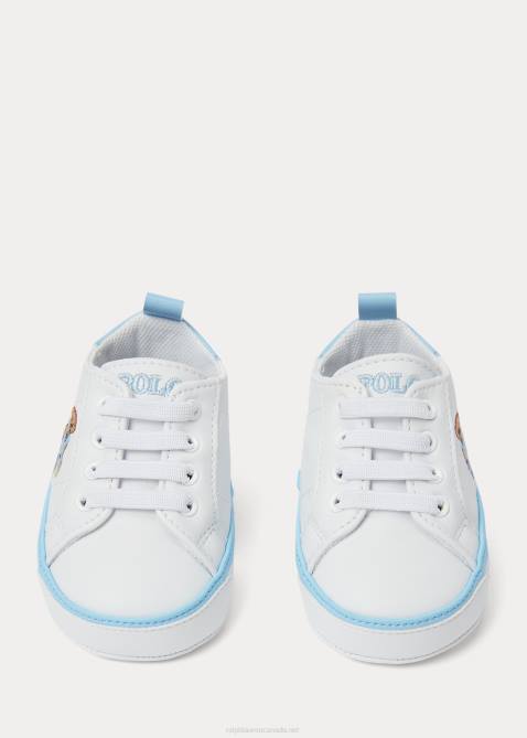Baby Ralph Lauren Quilton Polo Bear Faux-Leather Sneaker 4DJ28122 White W/Strawberry Bear