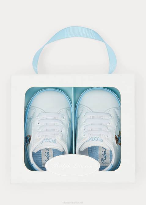 Baby Ralph Lauren Quilton Polo Bear Faux-Leather Sneaker 4DJ28122 White W/Strawberry Bear