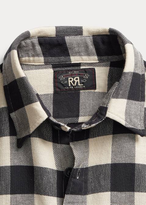 Men Ralph Lauren Buffalo Check Twill Workshirt 4DJ21747 Black/Cream