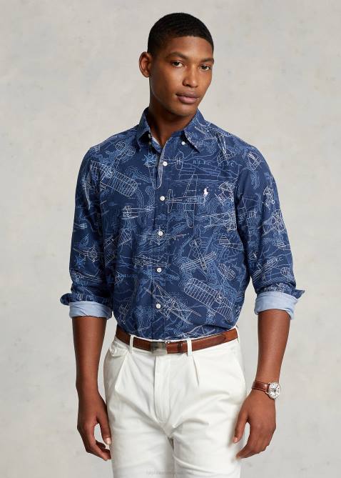 Men Ralph Lauren Classic Fit Aviation-Print Oxford Shirt 4DJ28466 Multi