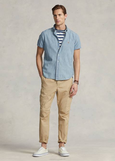 Men Ralph Lauren Classic Fit Chambray Shirt 4DJ2833 Light Indigo