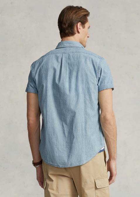 Men Ralph Lauren Classic Fit Chambray Shirt 4DJ2833 Light Indigo