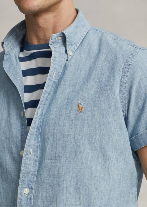 Men Ralph Lauren Classic Fit Chambray Shirt 4DJ2833 Light Indigo