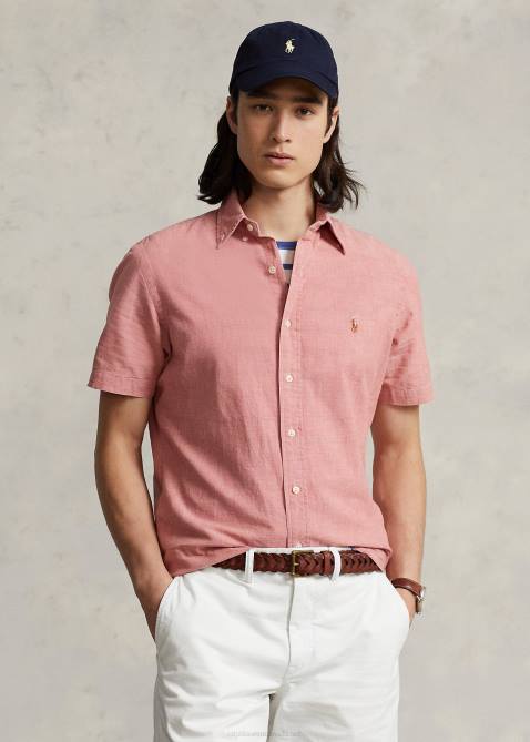 Men Ralph Lauren Classic Fit Chambray Shirt 4DJ2834 Nautical Red/White