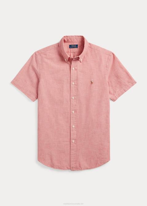 Men Ralph Lauren Classic Fit Chambray Shirt 4DJ2834 Nautical Red/White