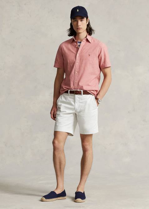 Men Ralph Lauren Classic Fit Chambray Shirt 4DJ2834 Nautical Red/White