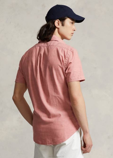 Men Ralph Lauren Classic Fit Chambray Shirt 4DJ2834 Nautical Red/White