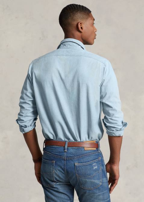 Men Ralph Lauren Classic Fit Chambray Shirt 4DJ292 Lt Indigo