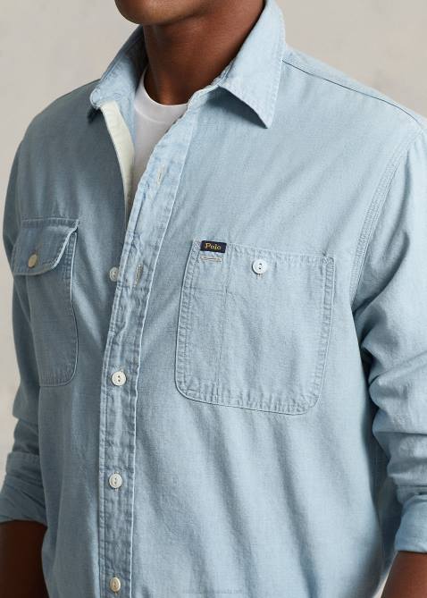Men Ralph Lauren Classic Fit Chambray Shirt 4DJ292 Lt Indigo