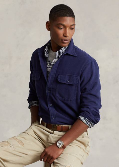 Men Ralph Lauren Classic Fit Chamois Workshirt 4DJ2130 Newport Navy