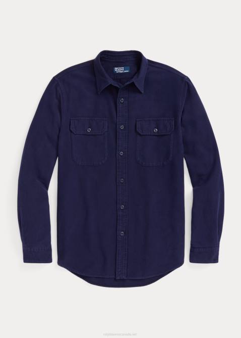 Men Ralph Lauren Classic Fit Chamois Workshirt 4DJ2130 Newport Navy