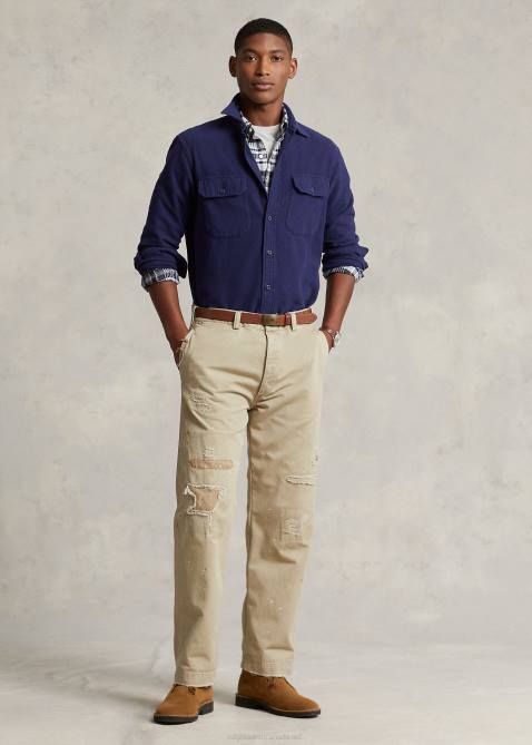 Men Ralph Lauren Classic Fit Chamois Workshirt 4DJ2130 Newport Navy