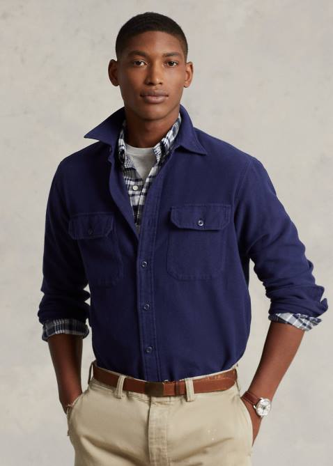 Men Ralph Lauren Classic Fit Chamois Workshirt 4DJ2130 Newport Navy