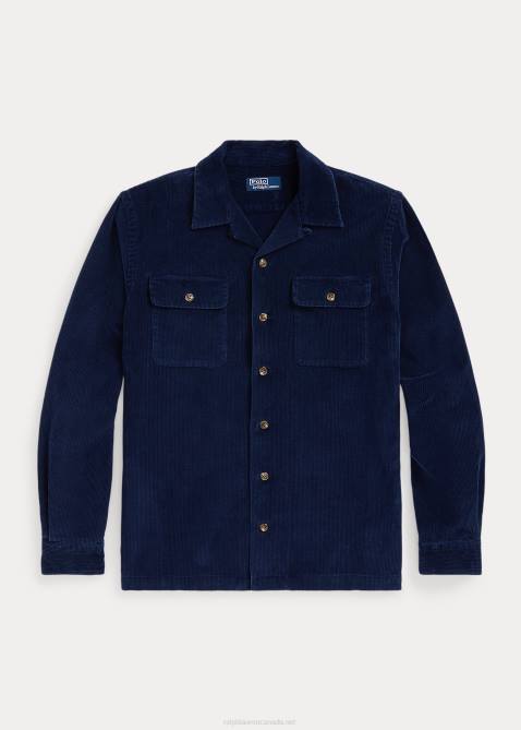 Men Ralph Lauren Classic Fit Corduroy Camp Shirt 4DJ28421 Newport Navy