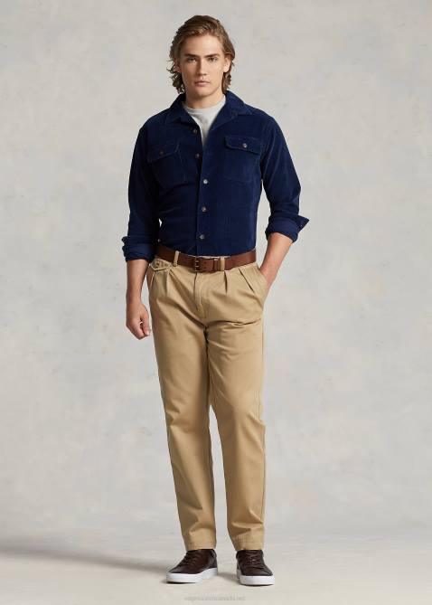 Men Ralph Lauren Classic Fit Corduroy Camp Shirt 4DJ28421 Newport Navy