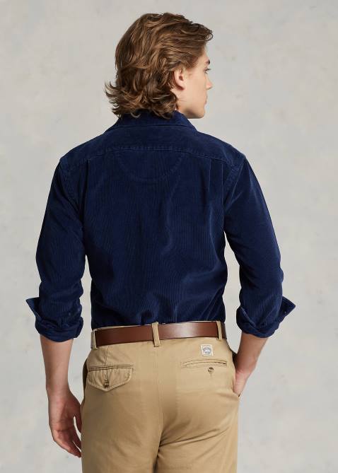 Men Ralph Lauren Classic Fit Corduroy Camp Shirt 4DJ28421 Newport Navy