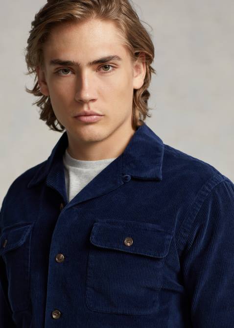 Men Ralph Lauren Classic Fit Corduroy Camp Shirt 4DJ28421 Newport Navy