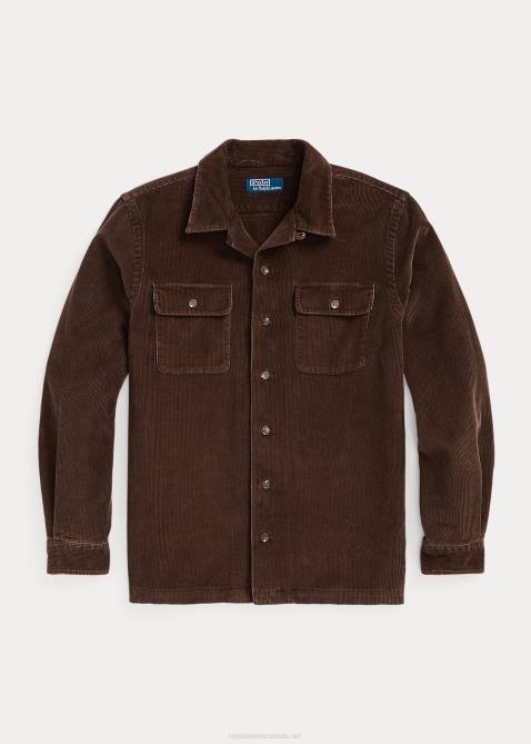 Men Ralph Lauren Classic Fit Corduroy Camp Shirt 4DJ28422 Teak