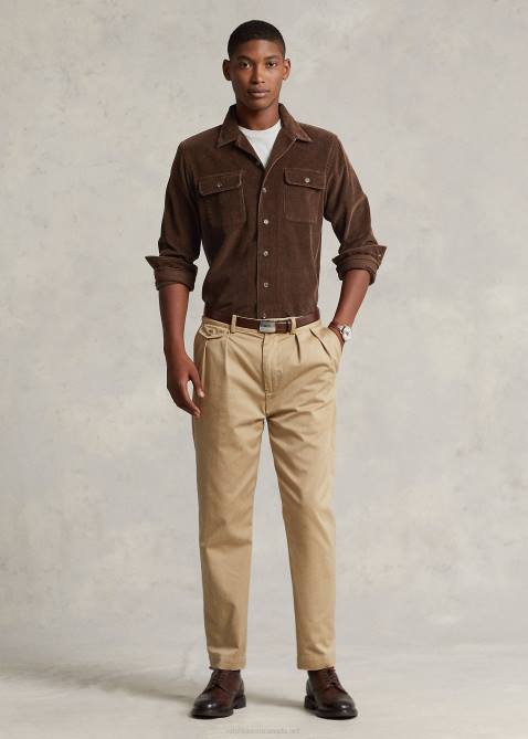 Men Ralph Lauren Classic Fit Corduroy Camp Shirt 4DJ28422 Teak