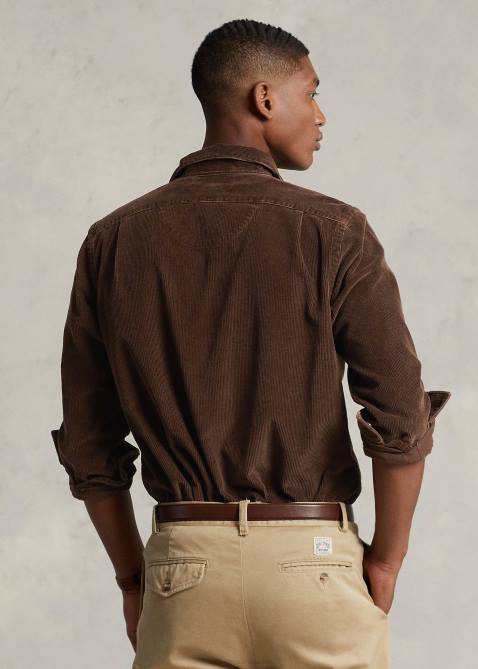 Men Ralph Lauren Classic Fit Corduroy Camp Shirt 4DJ28422 Teak