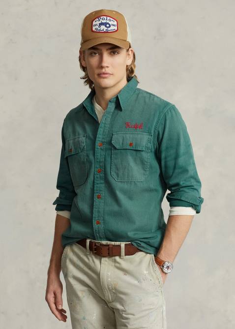 Men Ralph Lauren Classic Fit Denim Workshirt 4DJ28525 Lorain Emb