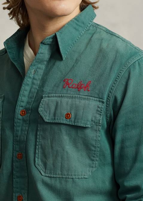 Men Ralph Lauren Classic Fit Denim Workshirt 4DJ28525 Lorain Emb